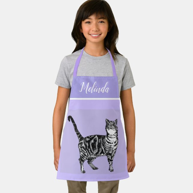 Tablier Cat Tabby Motif Pastel Chats Enfants Filles Purple (Insitu)