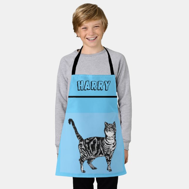 Tablier Cat Tabby Motif Pastel Chats Enfants Garçons Viole (Porté)