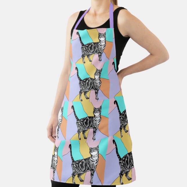 Tablier Cat Tabby Motif Pastel Chats Femme Apron (Insitu)