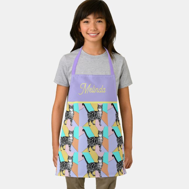 Tablier Cat Tabby Motif Pastel Chats Filles Enfants Apron (Insitu)