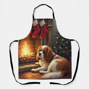 Tablier Cavalier King Charles au coin du feu de Noël