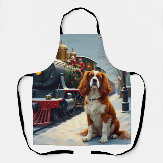 Tablier Cavalier King Charles Spaniel Christmas Train (Recto)