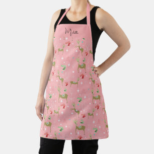 Tablier Cerfs mignons avec des sapins de Noël et des floco