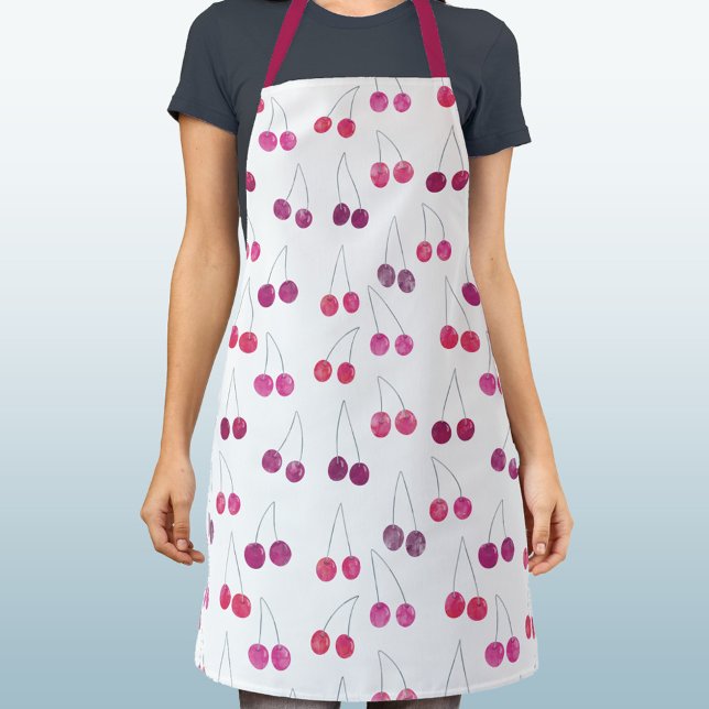 Tablier Cerise Aquarelle Motif rose (Pretty watercolor cherry pink and white pattern art apron)
