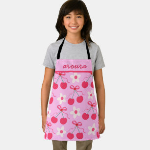 Tablier Cerises de preppy avec des vaches et des fleurs ro