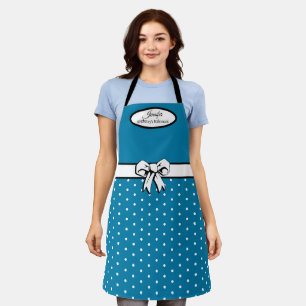 Tablier Cerulean bleu Polka point blanc Bow personnalisé