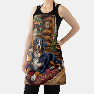 Tablier Chalet cosy de Noël vintage avec un chien de monta