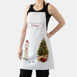 Tablier Champagne Cockapoo Drôle chien de Noël avec arbre