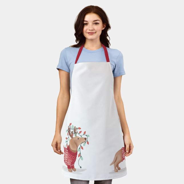 Tablier Chandail de Noël de Dachshund (Porté)