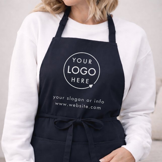 Tablier Chargement de logo personnalisé | Tabliers (Navy blue company branded aprons for your store or salon team apparel employee brand uniform.)