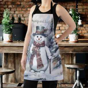 Tablier Charmant Snowman Aquarelle Forêt d'hiver