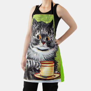TABLIER CHAT AVEC CAFÉ LOUIS WAIIS ART RETRO CUISINE APRON