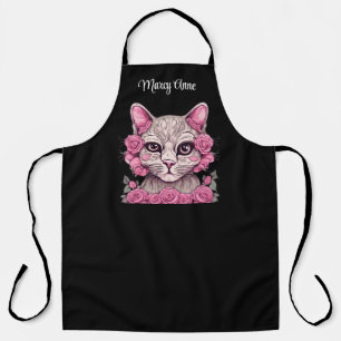 Tablier Chat avec des roses roses