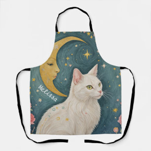 Tablier Chat blanc enchanteur aux yeux verts