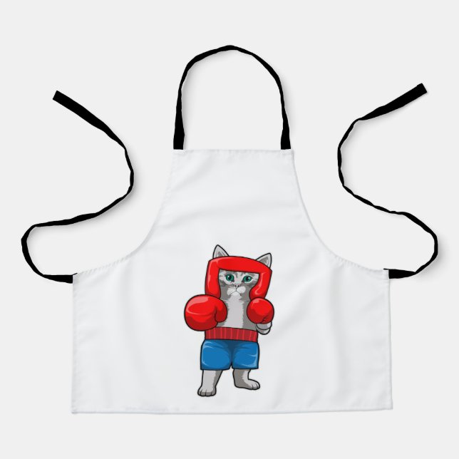 Tablier Chat Boxe avec gants de boxe (Recto)