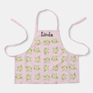 Tablier Chat brun mignon motif rose