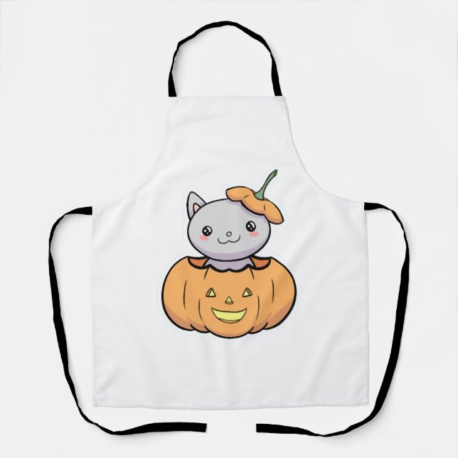 Tablier Chat Citrouille d'Halloween (Recto)