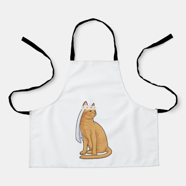 Tablier Chat comme Mariée avec Voile (Recto)