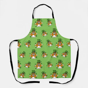 Tablier Chat de la Saint Patrick avec dessin Shamrock