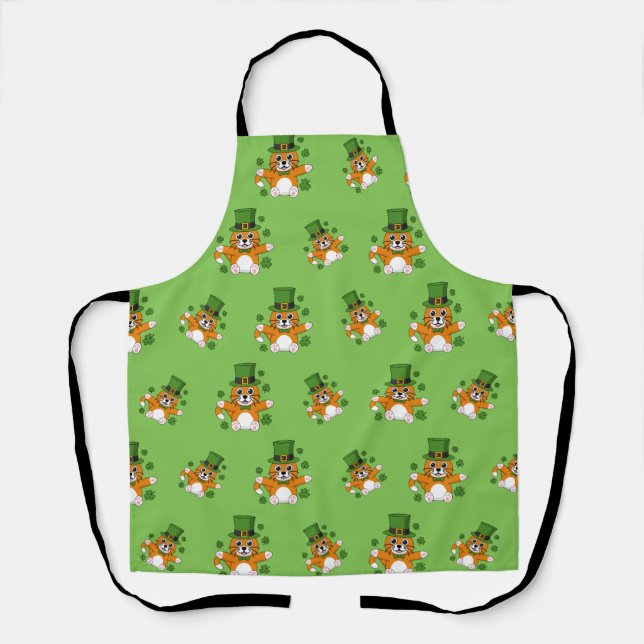 Tablier Chat de la Saint Patrick avec dessin Shamrock (Recto)