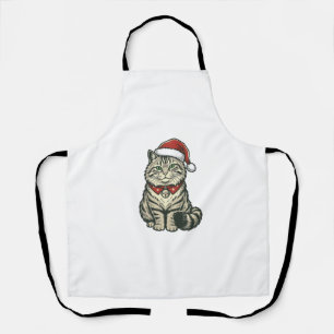 Tablier Chat de Noël Chapeau de Père Noël Dessin de Gravur