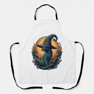 Tablier Chat de sorcière vintage lune Halloween Art vector