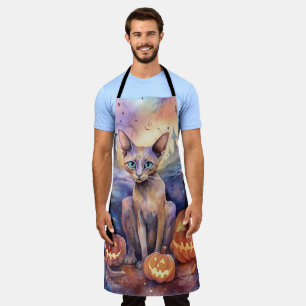 Tablier Chat d'Halloween Abyssinian avec la peur Citrouill