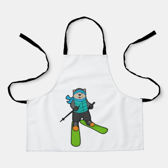 Tablier Chat en Skier avec Ski (Recto)