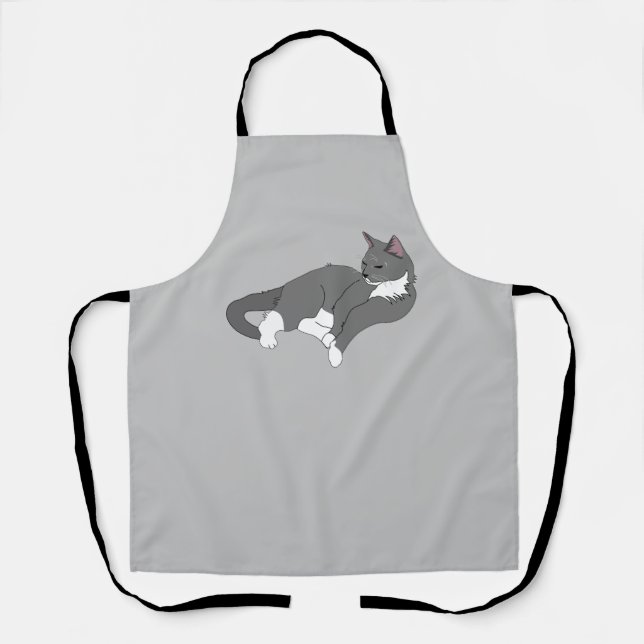 Tablier Chat gris et blanc Tuxedo (Recto)