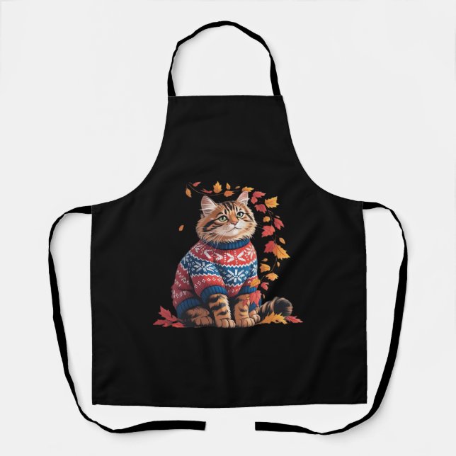 Tablier Chat Leaf Automne Bonjour Automne Funny Chat Kitte (Recto)