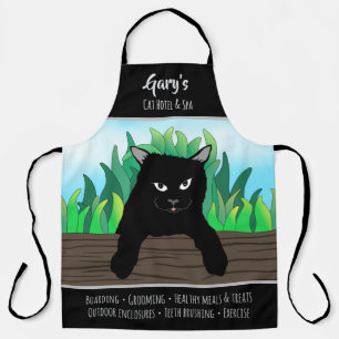 Tablier Chat noir accroché à la clôture, Thème Affaires, G