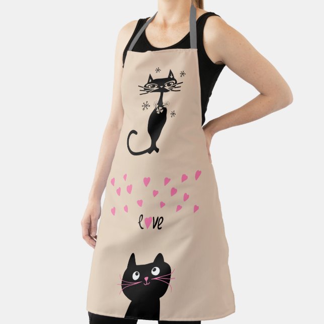 TABLIER CHAT NOIR CUTE CUTE CUTE CUISINE LOVE APRON (Insitu)
