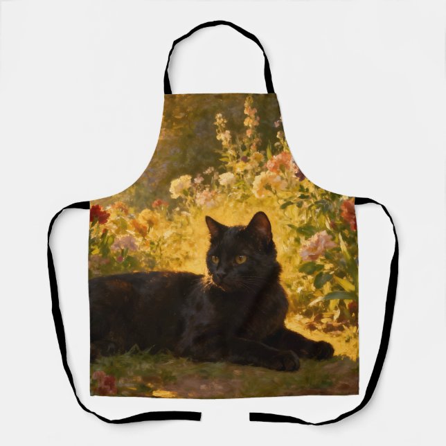 Tablier Chat noir dans les fleurs I (Recto)