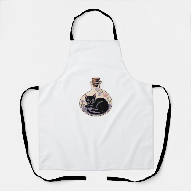 Tablier Chat noir en bouteille de potion T-shirt classique (Recto)