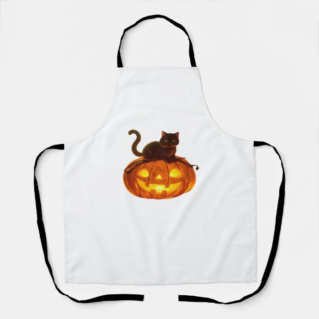 Tablier Chat noir et Citrouille - Halloween magique Éffray (Recto)