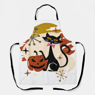 Tablier Chat noir et Citrouille rétro atomique Halloween T