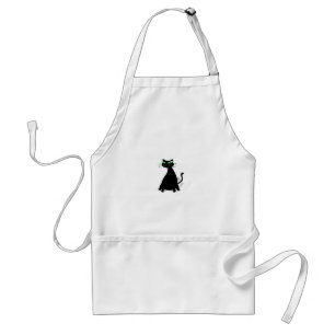 Tablier Chat noir gras aux yeux verts