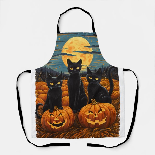 Tablier Chat noir Halloween Amoureux de les chats Starry N (Recto)