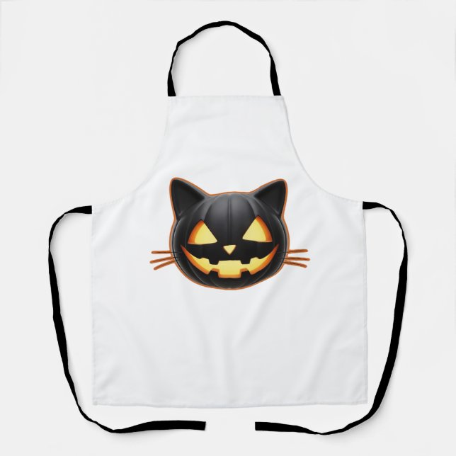 Tablier Chat noir Jack o'Lantern Emoji T-shirt classique (Recto)