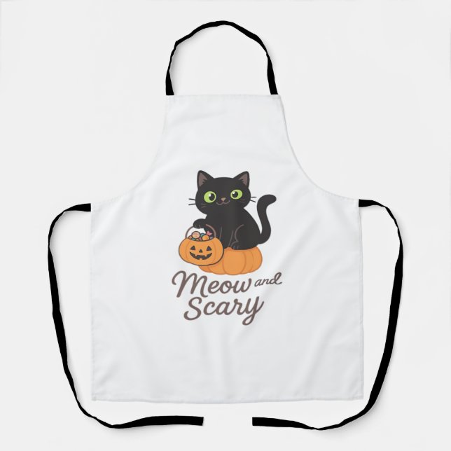 Tablier Chat noir malicieux avec yeux verts brillants sur  (Recto)