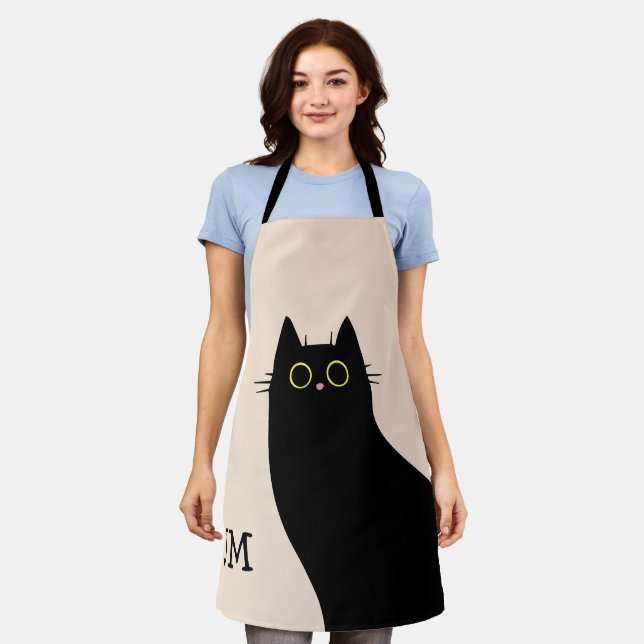 Tablier Chat noir mignon dans le style Mid Century (Porté)