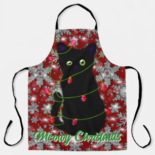 Tablier Chat noir mignon Meowy Christmas