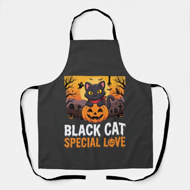 Tablier Chat noir spécial amour citrouille design Hallowee (Recto)