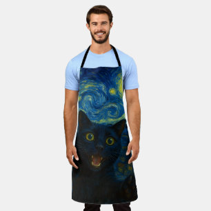 Tablier Chat noir Starry Nuit Van Gogh Chat Selfie