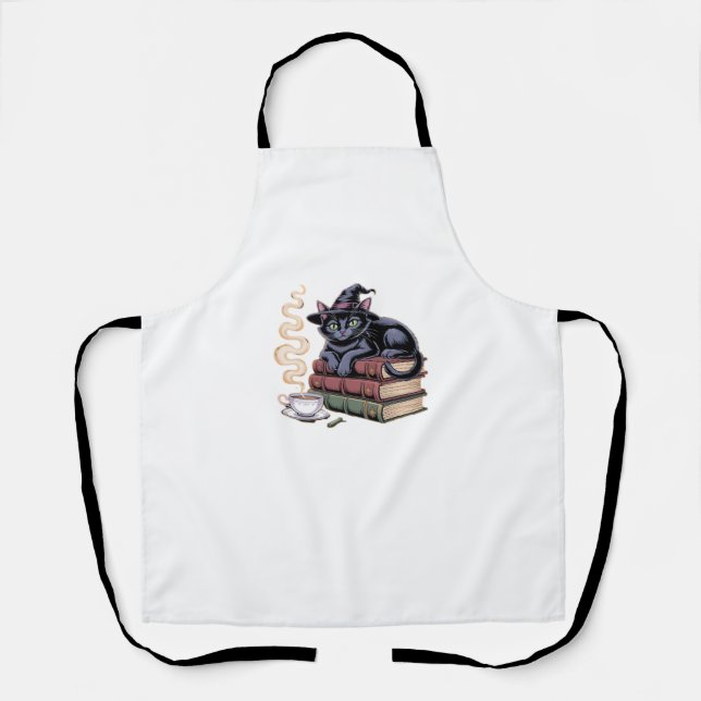 Tablier Chat noir sur les livres d'orthographe T-shirt cla (Recto)