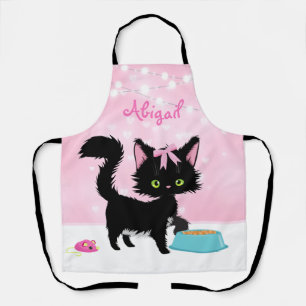 Tablier Chat personnalisé rose et chaton fille blanche