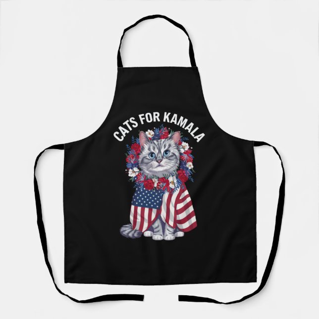 Tablier Chat Pour Kamala Fleurs de chats Drapeau américain (Recto)