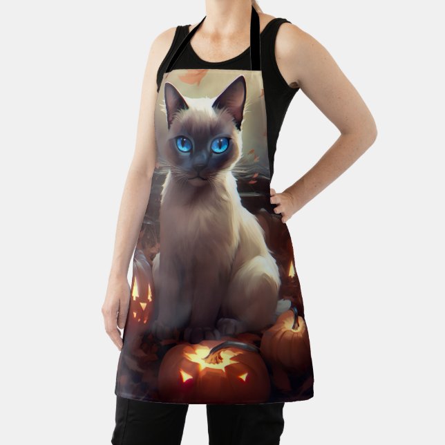 Tablier Chat Siamais Halloween Avec Peur Citrouille (Insitu)