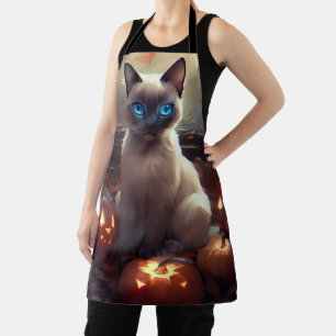 Tablier Chat siamois d'Halloween avec citrouilles effrayan