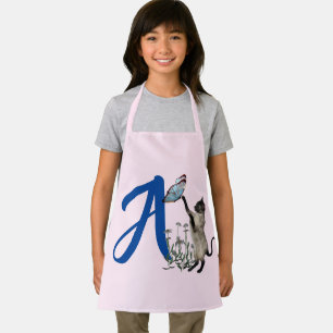 Tablier Chat siamois papillon monogramme initiale A